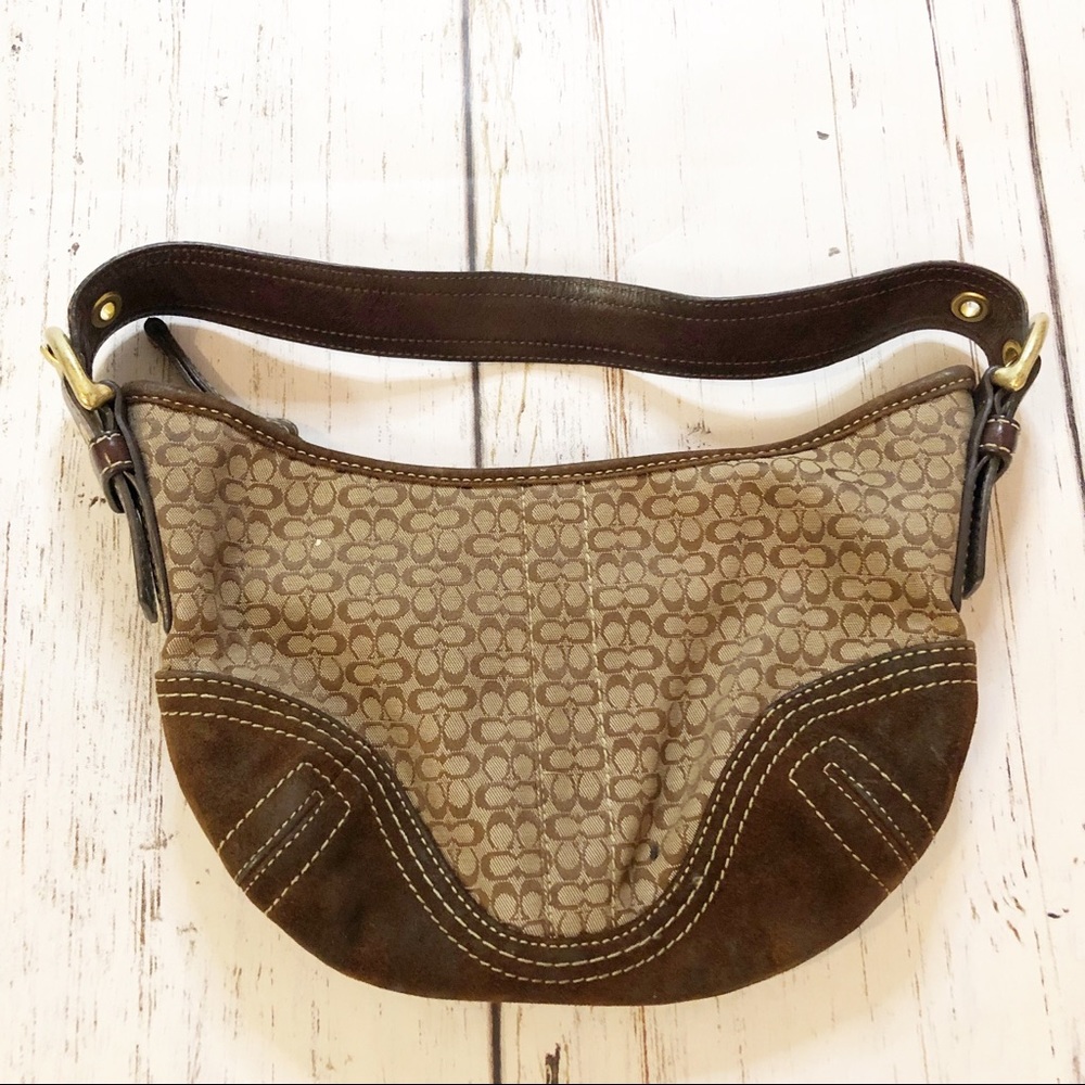 Coach signature C logo brown leather mini bag